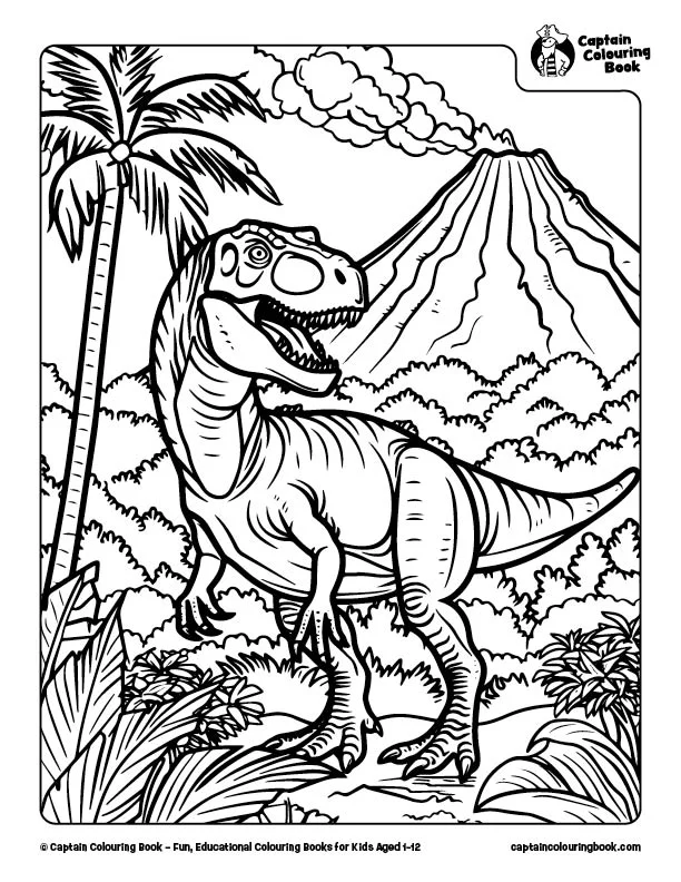 Free T-Rex Dinosaur Colouring Page PDF Download by Captain Colouring Book