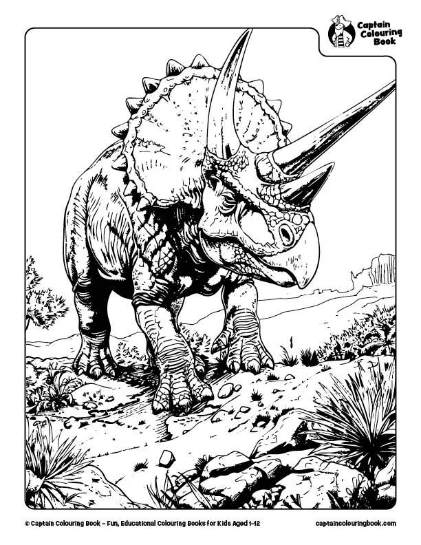 Free Triceratops Dinosaur Colouring Page Download by Captain Colouring Book