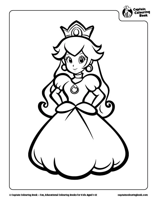 Free Princess Peach from Mario Bros Colouring Page Download by Captain Colouring Book
