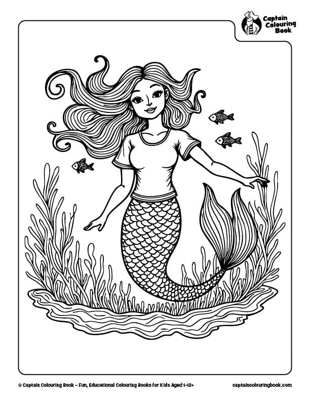 free cute mermaid colouring page pdf download by captain colouring book