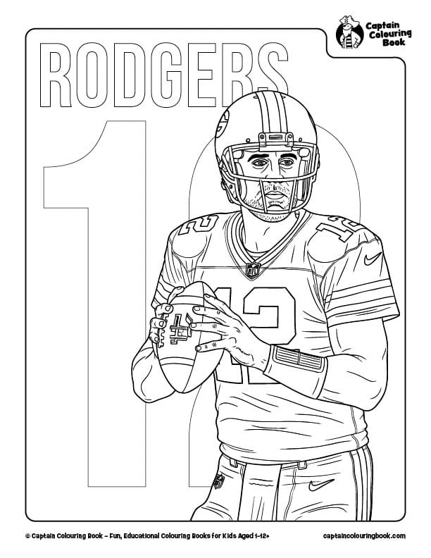 Free Aaron Rodgers American Football Coloring Page Download by Captain Colouring Book