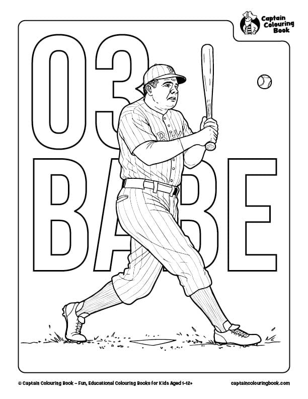 Free Babe Ruth Baseball Colouring Page Download by Captain Colouring Book
