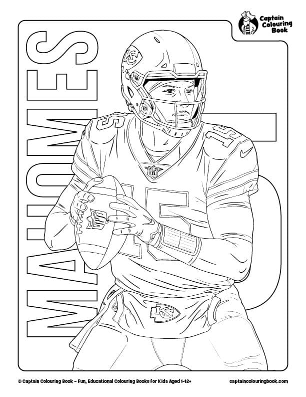 Free Patrick Mahomes American Football Coloring Page Download by Captain Colouring Book